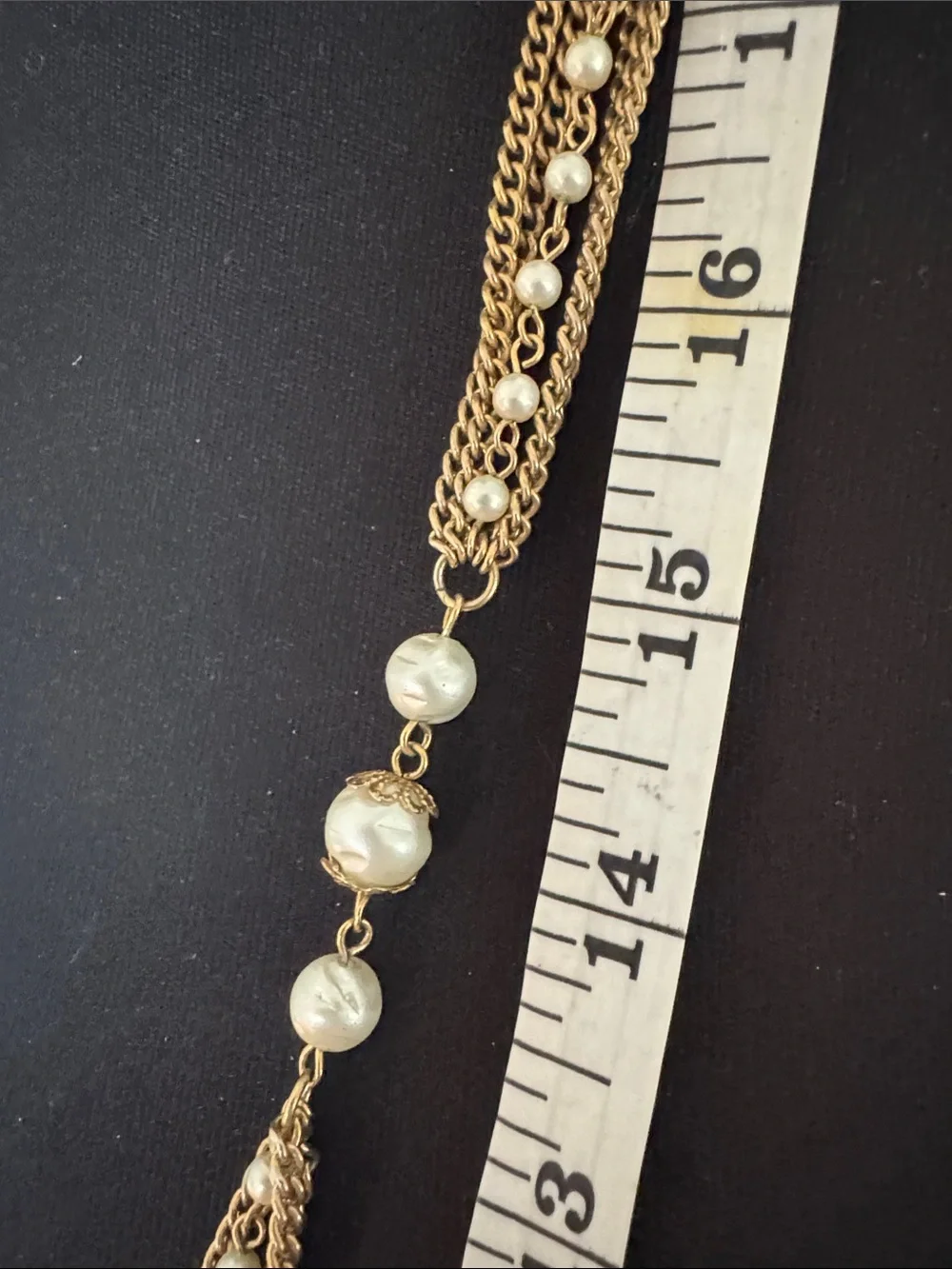 Vintage Gold and Ivory Layered Pearl Long Necklace